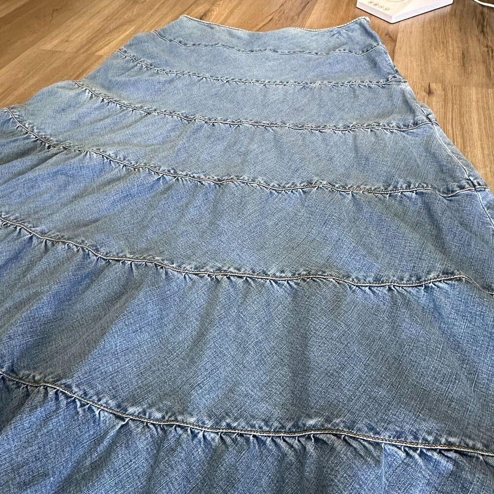 INC International Concepts Tiered Denim Maxi Skirt Size 10 Fairy Cottage Cotton - Picture 2 of 9